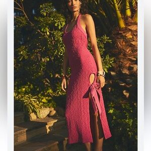 Free People Raspberry Pink Tie-Side Midi Dress